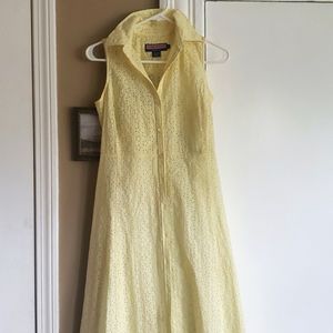 EUC Bineyard Vibes women’s yellow eyelet sleeveless midi shirt dress